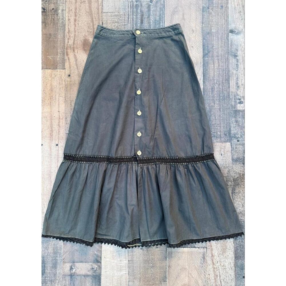 H&M Dark Gray Button Up Grunge Maxi Skirt Size S